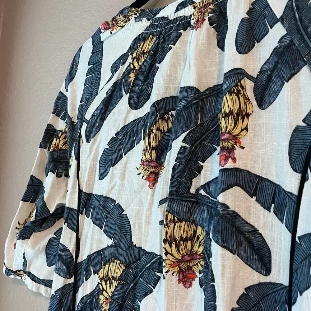 H&M Desmond & Dempsey Collaboration Kaftan Dress Viscose Linen Tropical XS Midi
